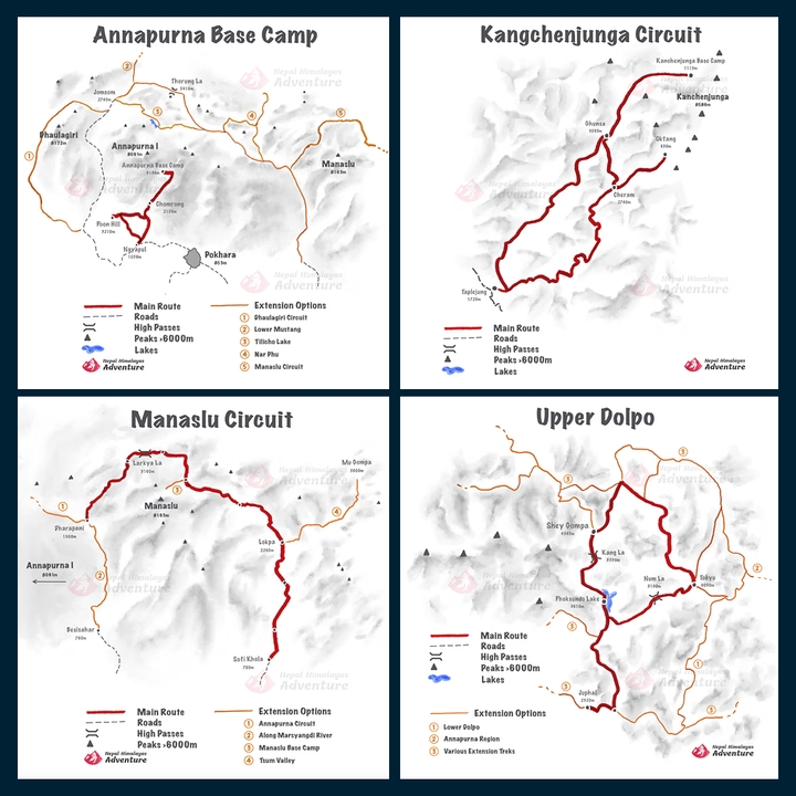Handgezeichnete Routenkarten für Trekkingtouren in Nepal