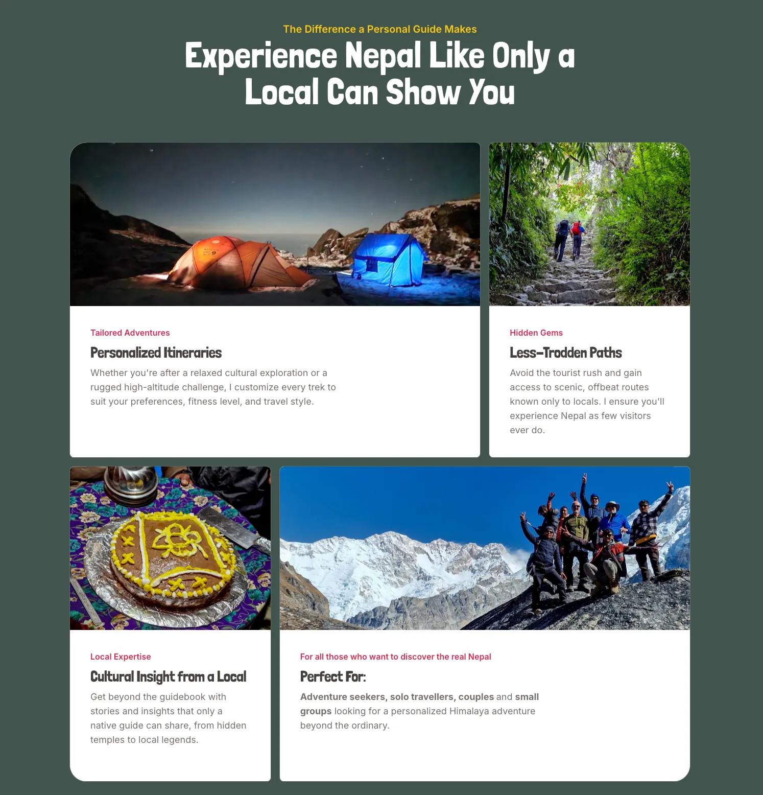 Multilingual website with information about a Himalayan tour